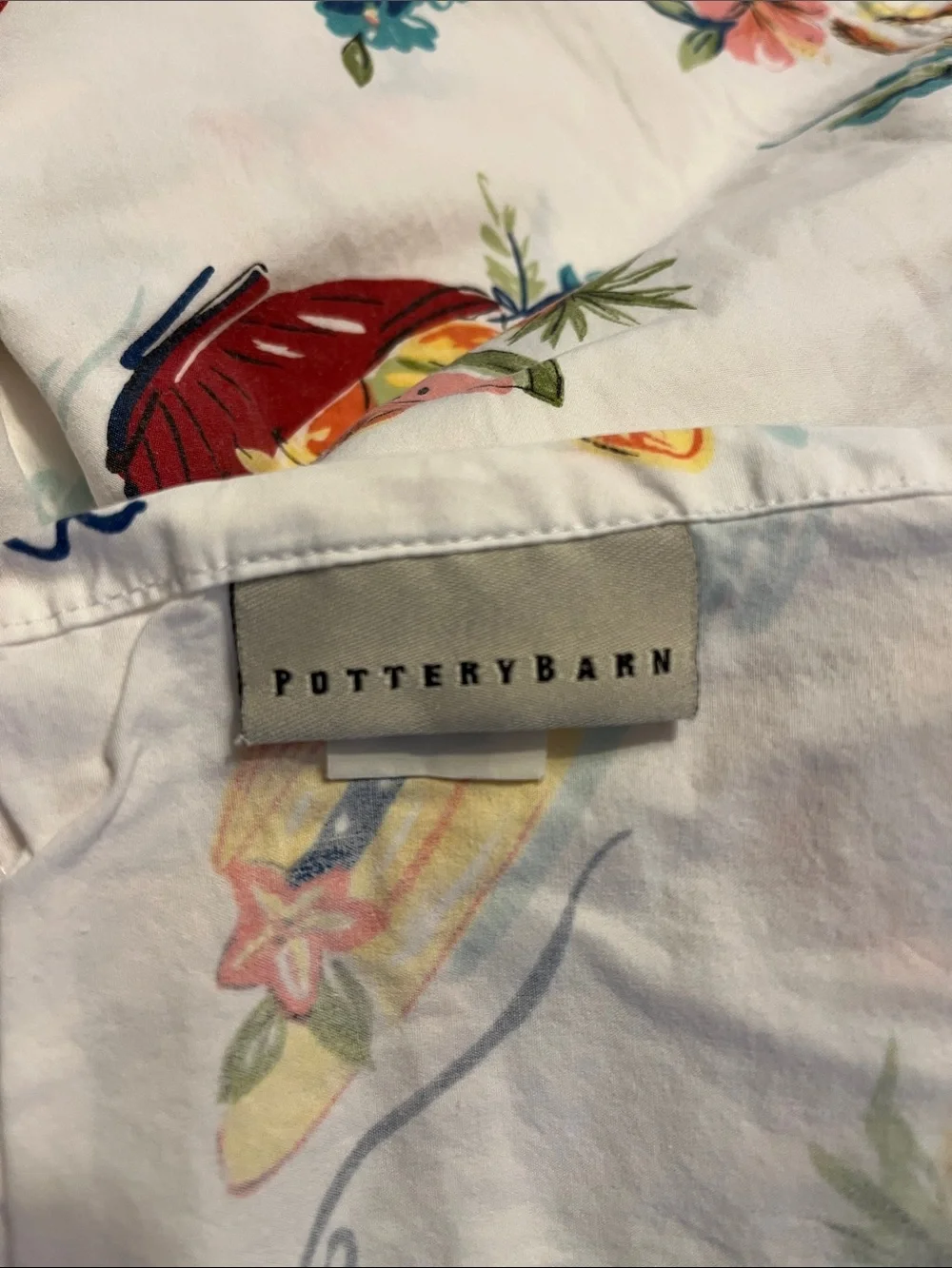 Pottery Barn 💯 cotton full size sheet set white with tropical motif